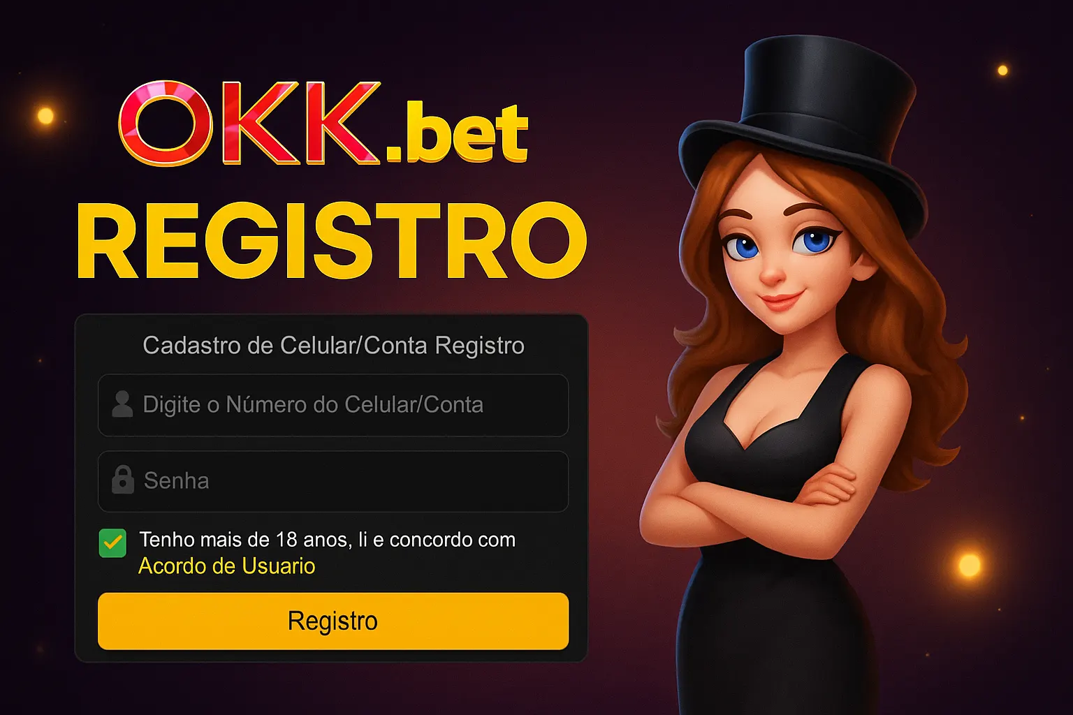 Criar uma nova Conta no plataforma OKK.bet